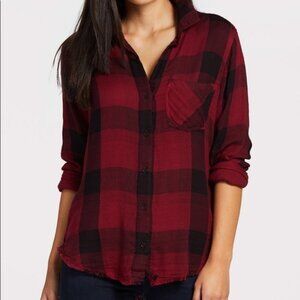 cloth & stone Anthropologie red and black plaid Small